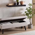 thumbnail image 3 of Bouclair Beige Fabric Ottoman Storage Bench on Wooden Legs, 3 of 10