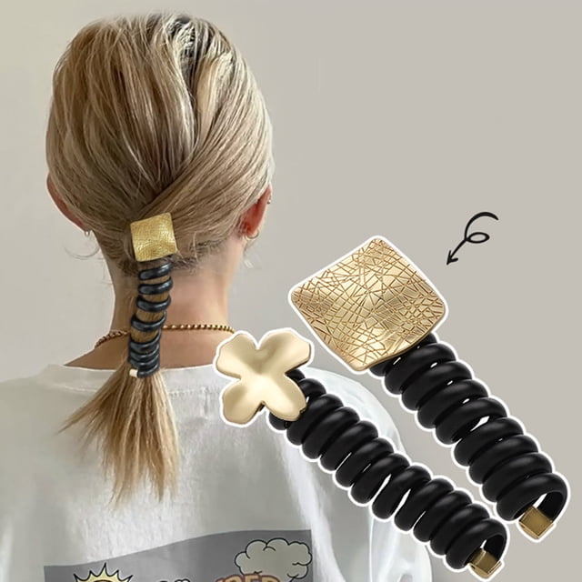 YAOBAMM Élastiques à Cheveux Résistants à l'Eau Queue de Cheval Haute Petite Spirale Serre-Tête Ligne de Téléphone Couvre-Chef Résistant à l'Eau Long Attache Fleur en Métal