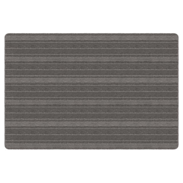 4-ft. x 6-ft. Grey Olin Carpet with striped grey polypropylene loops, quick-drying and machine washable, featuring latex foam-gel backing to reduce slippage, designed as an indoor doormat to protect floors from dirt and debris.