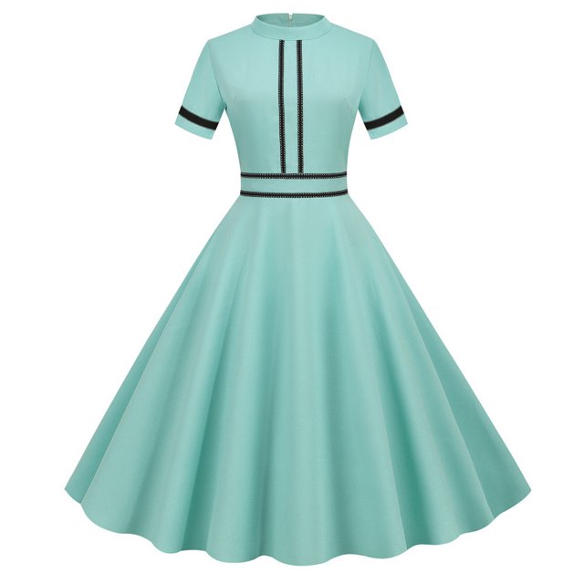 Robe d'Été pour Femmes 2024 Mode Grande Taille Vente Chaude Modèle Explosion Couleur Vintage Manches Courtes Col Montant Ourlet de Fête Robes Rabais de 50 % Liquidation!