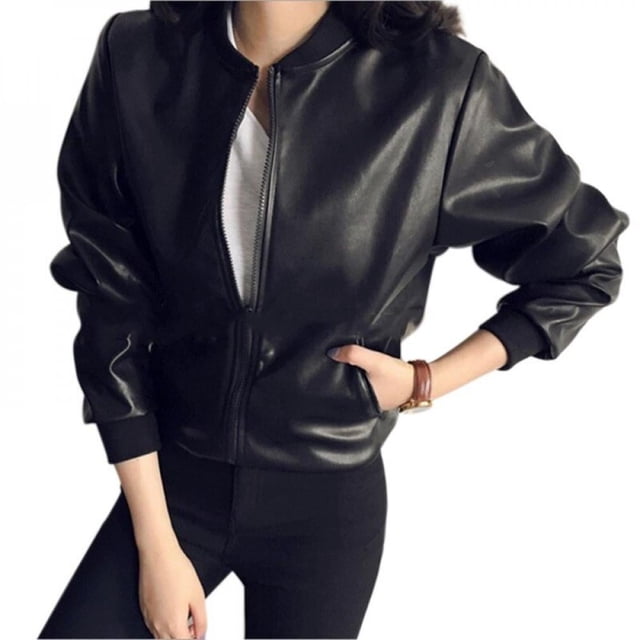Spring Autumn Female Design PU Leather Jacket Faux Soft Jacket Slim Black Rivet Zipper Motorcycle Black Jackets