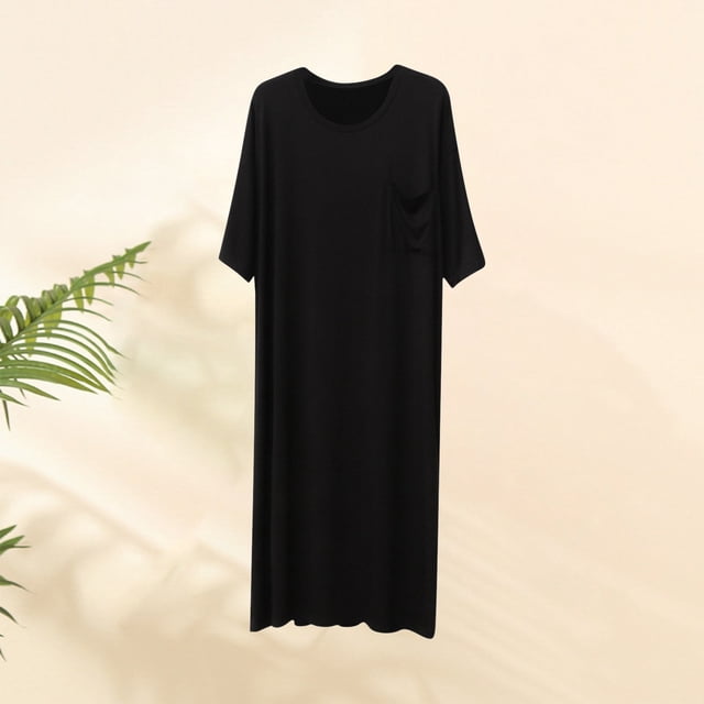 TIMIFIS Chemise de Nuit Décontractée pour Homme, Vêtement de Nuit, Col Rond, Doux et Confortable, Chemises de Sommeil, Tenue d'Intérieur, Manches Courtes, Couleur Unie, Chemises de Nuit, Grande Taille et Taille Forte, Hauts de Pyjama Unisexes