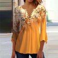 thumbnail image 2 of Pompotops Women's Casual Trumpet 3/4 Sleeve Printed Buttoned Basic Ruched Tops Pleated Blouses Clearance, 2 of 6