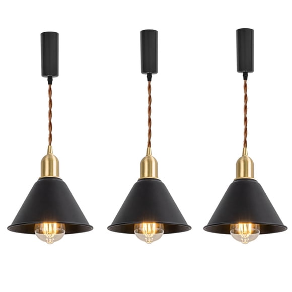 FSLiving Adjustable Height H Type Track Light with E26 Brass Base and Vintage Black Metal Shade,Decorate Lighting Fixtures for Farmhouse Kitchen Sink (Bulb & Ceiling Track Sold Separately) - 3 Lights