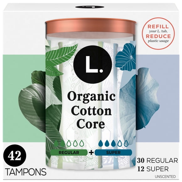 L. Cotton Tampons Regular/Super Absorbency Multipack, Free from Chlorine Bleaching, Pesticides, Fragrances, or Dyes