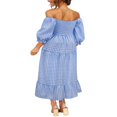 thumbnail image 3 of Femmes Été Robe Bohème Adultes Off-Épaule Smocked Puff Manches Plaid une Seule Pièce, 3 of 7