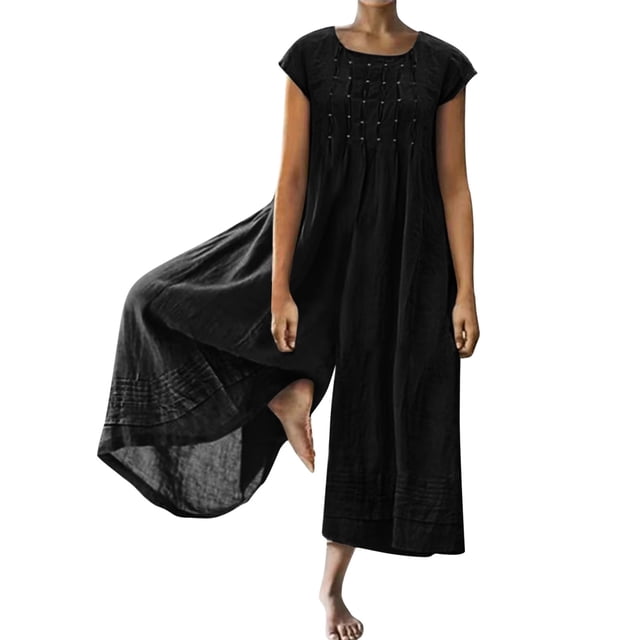 HBFAGFB Combinaison pour Femmes Col Ras du Cou à Fermeture Éclair Manches Courtes Ample et Légère Combinaisons Noir Taille TG