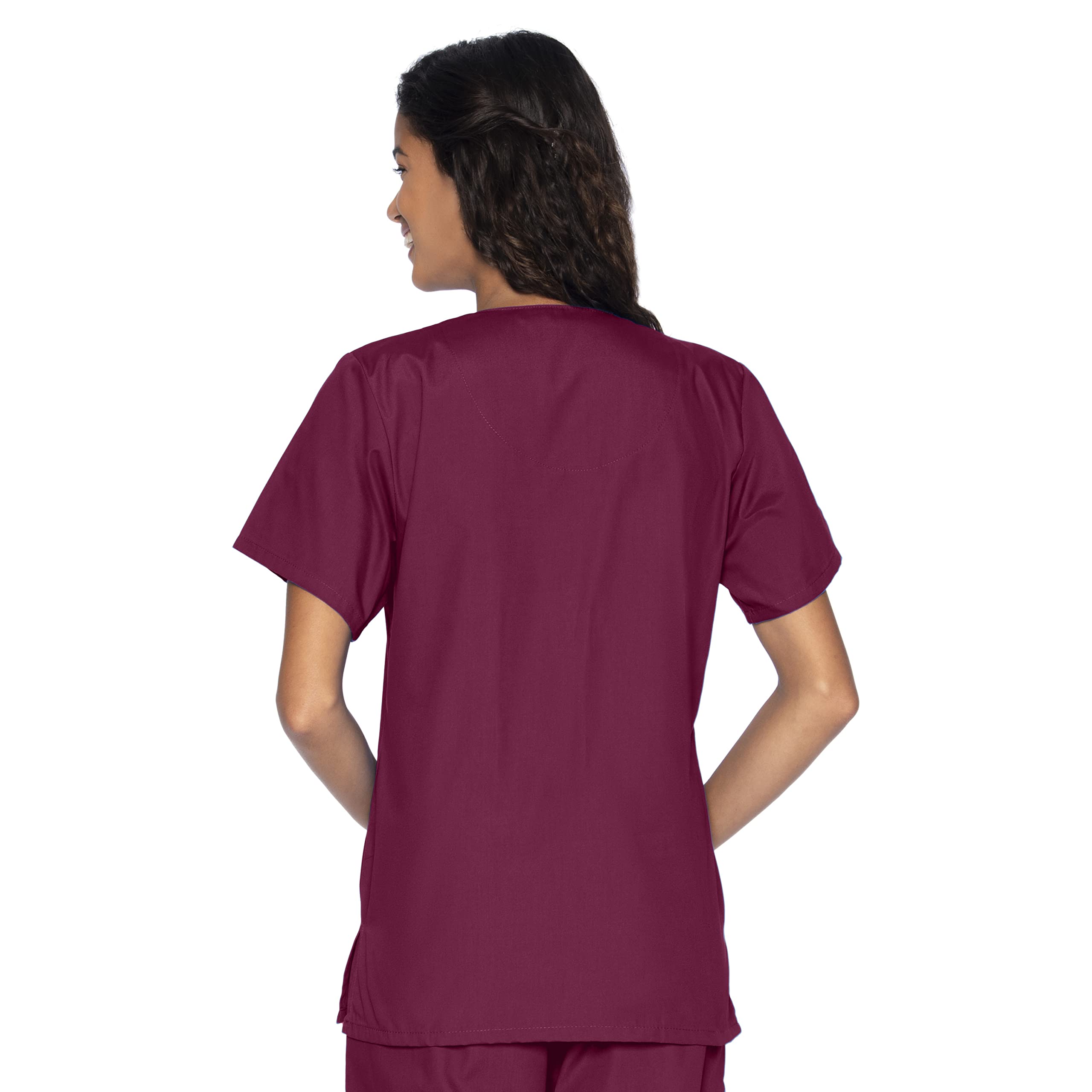 Landau Haut d'Uniforme à Boutons-Pression pour Femme, Coupe Classique Décontractée, Col en V, 4 Poches