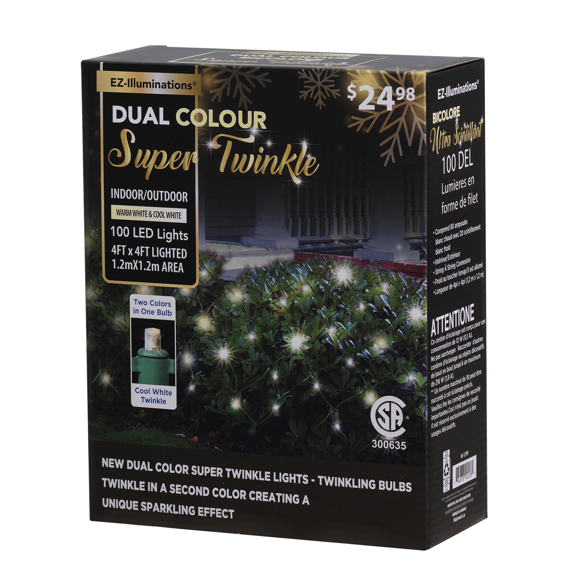 EZ-Illuminations 4'x4' 100-Count LED Net Lights, Warm White with Cool White Flicker