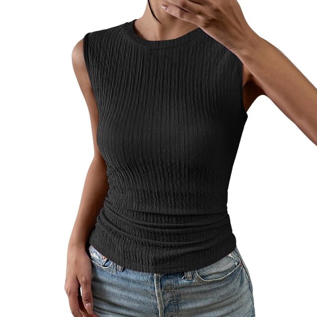 HNMKIU Débardeur Femme Mode Décontracté Sans Manches Haut Tricoté Débardeur Col Rond