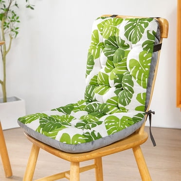 TopLLC Patio Chair Cushions, Boho Style Green Leaves Pattern Tufted High Back Chair Cushion with Ties, Non-Slip Breathable Double-Side Rocking Chair Pad Furniture Seat Cushion for Indoor Outdoor