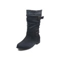 thumbnail image 1 of MAWCLOS Ladies Winter Shoes Slouch Leather Riding Boot Belt Buckle Comfort Mid-Calf Boots Round Toe Outdoor Pull On Shoe Black 5.5, 1 of 2
