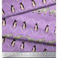 thumbnail image 2 of Soimoi Purple Polyester Crepe Fabric Penguin & Stripe Animal Decor Fabric Printed BTY 52 Inch Wide, 2 of 3