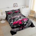 thumbnail image 4 of Erosebridal Ensembles de Literie Voiture de Course pour Filles Double avec Couette pour Enfants Ados, Insert de Couette Drapeau de Course, Noir Rose Vif, Réversible 3 Pcs, 4 of 7