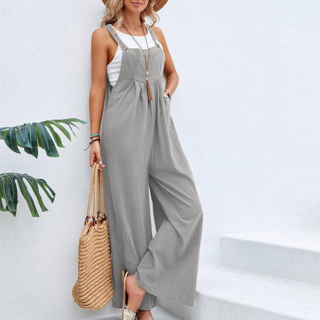 TIMIFIS Womens Baggy Jumpsuits Solid Color Wide Leg Overalls Fashion Casual Loose Cute Rompers Pants with Pockets