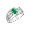 thumbnail image 3 of RYLOS Men's Rings Sterling Silver Classic 7X5MM Oval Gemstone & Diamond Ring Emerald May Birthstone Rings For Men, Men's Rings, Silver Rings, Size 10, 3 of 7