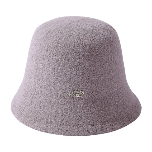 Women Bucket Hat Metal Decoration Solid Color Ear Protection Hat Faux Mink Velvet Anti Deformation Adjustable Rope Cap for Holiday
