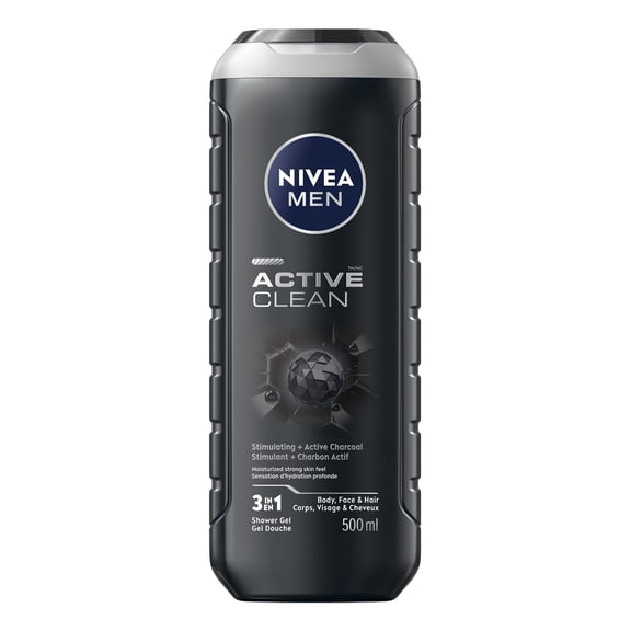 NIVEA Hommes Active Clean Gel Douche / Gel Douche 3-en-1 pour Hommes (Corps, Visage & Cheveux)