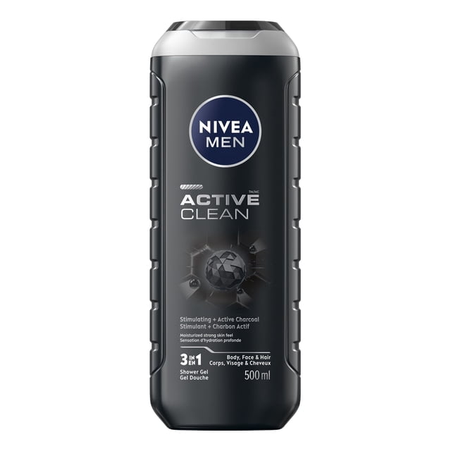 NIVEA MEN Active Clean Body Wash, 3-in-1 Men Shower Gel, 500 mL