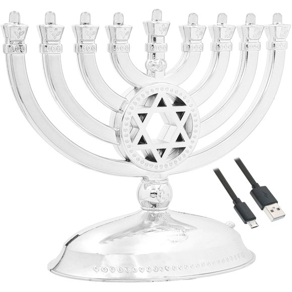 The Dreidel Company Electric Menorah Travel On The Go, LED Menorah, Batteries or USB Powered, Micro USB 4' Cable Included