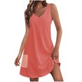 thumbnail image 1 of Timegard Robes pour Femmes Col en V Été Décontracté Robes T-Shirt Sortie de Plage Robe Débardeur avec Poches, 1 of 5