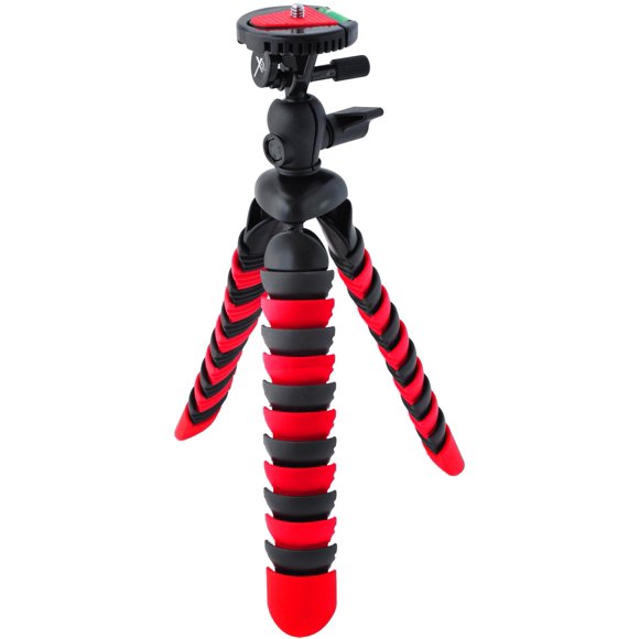 Xit XT12FLXTR 12-Inch Flexible Tripod with Flexible Wrapable Legs Quick Release Plate and Bubble Level (Red/Black)