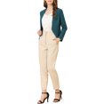 thumbnail image 2 of INSPIRE CHIC Blazer de Travail de Bureau pour Femme Sans Col Veste de Complet d'Affaires Décontractée Blazer Court G Bleu Paon, 2 of 8