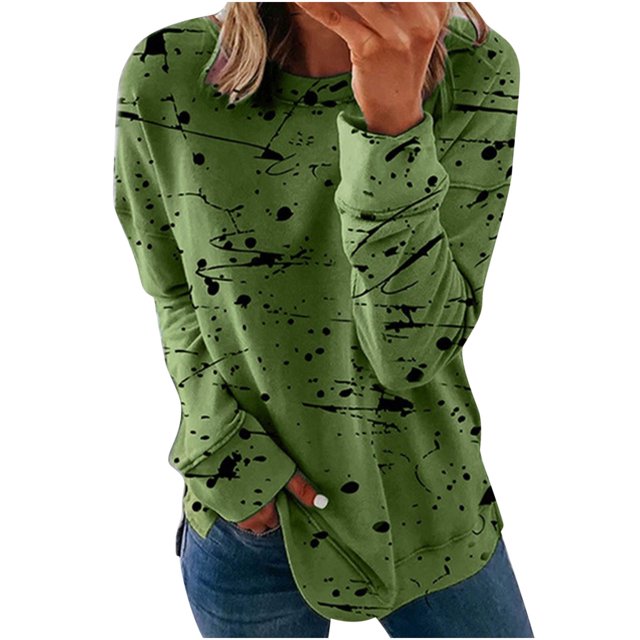 IROINID Liquidation Hauts pour Femmes Grande Taille Imprimé Manches Longues Confortable Respirant T-Shirt à Col Rond Hauts, Vert
