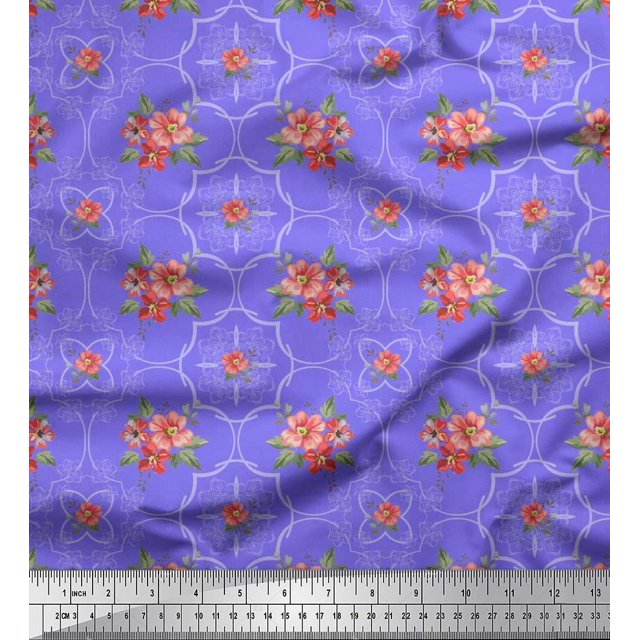 Soimoi Cotton Duck Fabric Leaves & Floral Artistic Decor Fabric Printed Yard 56 Inch Wide
