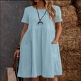 thumbnail image 1 of Robe d'Été pour Femmes 2024 Mode Grande Taille Décontractée Aguichant Col Rond Uni Manches Courtes Poches Robe Rabais de 50 % Liquidation!, 1 of 6