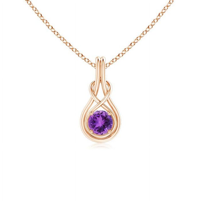 Angara Collier en Améthyste Naturelle - Pendentif Solitaire en Améthyste Ronde Nœud Infini en Or Rose 14 K pour Femmes