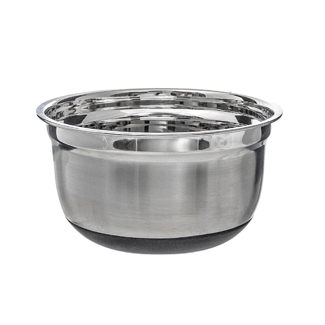 Bol à Mélanger Allemand avec Base Antidérapante 8,31 Pouces Doté d'Un Bol Rond en Acier Inoxydable avec une Finition Argent Poli et une Base Antidérapante Noire pour la Stabilité, Batterie de Cuisine Idéale pour les Tâches de Mélange et de Cuisson en Cuisine.