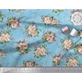 thumbnail image 3 of Soimoi Tissu Georgette Poly Bleu Feuilles et Imprimé Floral de Roses Tissu au Mètre 52 Pouces de Large, 3 of 3