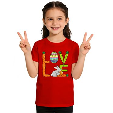 SGMVNU Easter Shirts for Boys and Girls Girls Shirts Size 14 16 Short Sleeve Bunny Graphic Tee Casual Kids Tops for Summer(Size 10-11 Years,Red)