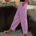 thumbnail image 2 of Timegard Womens Pants Elastic High Waist Lightweight Side Button Solid Color Lounge Trousers with Pockets, 2 of 7