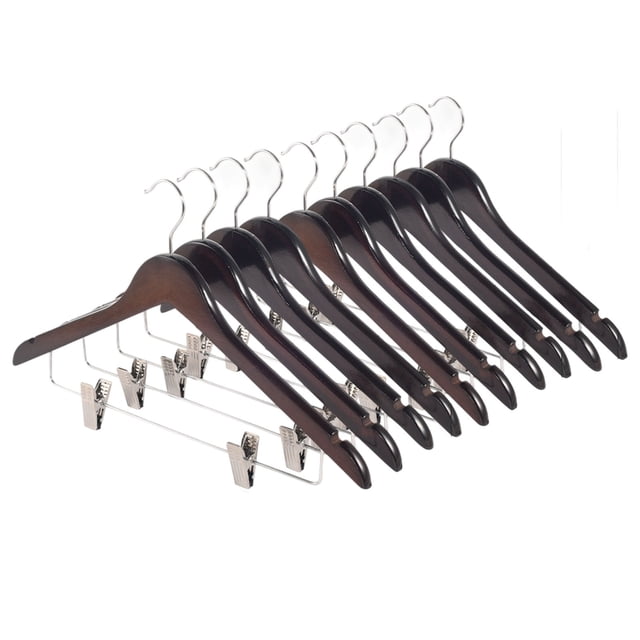 Cintres pour Vêtements en Bois d'Érable, Lot de 10, Non Naturels et Finition / Conception Robuste de 44,5 cm avec Crochets en Métal (Style Variable) Organisation de Garde-Robe Sacs de Rangement à Glissière pour Garde-Robe Dortoir pour Vêtements Couverture de Déménagement Couette