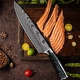 thumbnail image 2 of Professional Chef Knife - 8-inch 7CR17MOV Steel Kitchen Knife - Black Resin & Damascus Laser Razor Sharp Butcher Knife with Sheath, 2 of 7