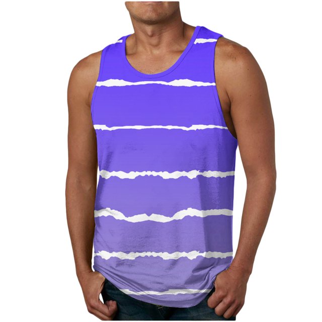 IROINID Hommes Chemises Sans Manches, Hommes Occasionnels Mode Gradation Stripe Impression Pull Col Rond Débardeurs de Sport