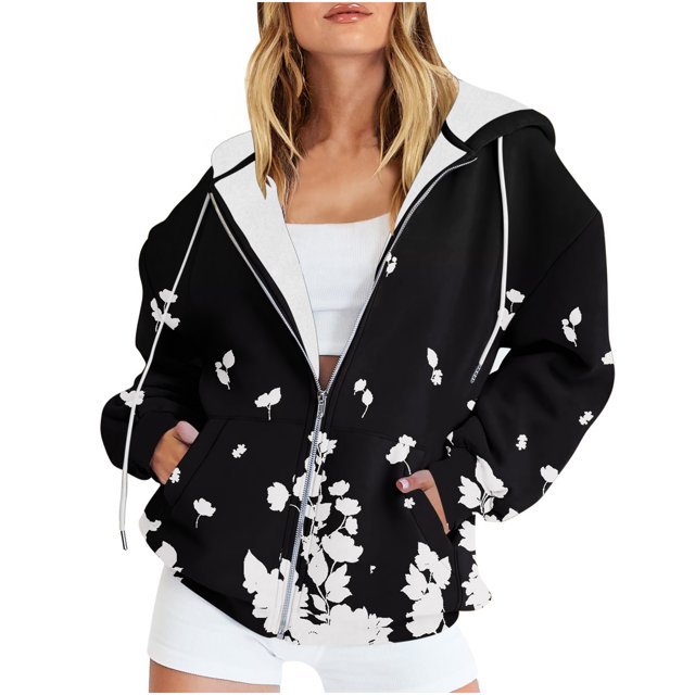 Chandails à Capuche Zippés pour Femmes Rabais de 50 % en Liquidation Blouse Imprimée Mode Hauts à Manches Longues Chandail Poches à Capuche
