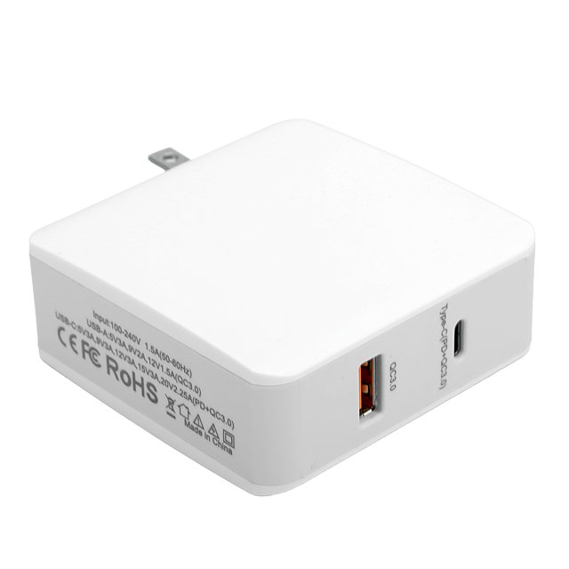 Power Adapter 100240V US Plug 63W TypeC Wall Charger PD QC3.0 Phone Laptop Lightweight ABS PC Adapter