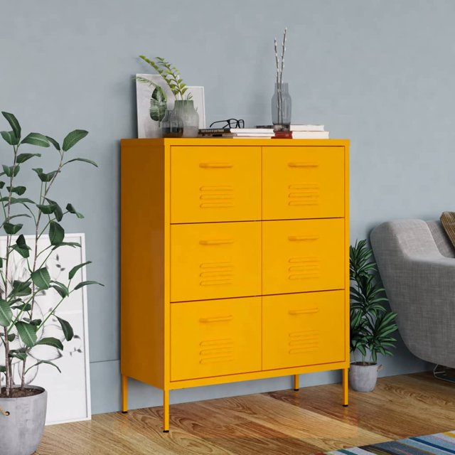 vidaXL Armoire à Tiroirs Jaune Moutarde 80x35x101,5 cm Acier