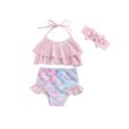 thumbnail image 1 of Fortune Toddler Girl Bikini Set,Ruffle Halter Tops+Mermaid Shorts Swimwear for Kid, 1 of 9