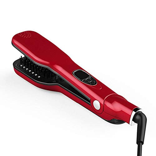 Professional Salon Steam Ceramic Hair Straightener, Best 3D Ion Wet Hair Iron Straightening Brush, Travel Kit Wide Hair Straightener Comb for All Women Hair, Dual Voltag (Red)