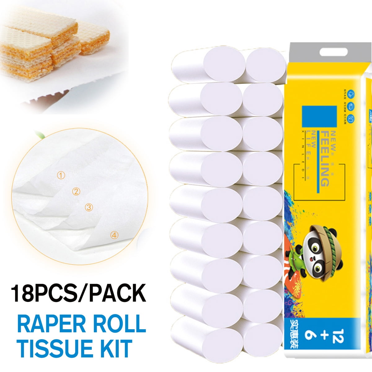 18 Rolls 4 Ply Lot Toilet Paper Soft Wood Roll Paper Towels Bath Tissue Bathroom White Soft Paper Roll 900g