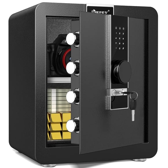 Kavey Coffre-Fort 2,0 Pi3, Coffre à Argent avec Compartiment Caché et Système d'Alarme Double, Coffre-Fort Domestique avec Écran Tactile LCD et Fonction Muet, Coffre pour Argent Documents Objets de Valeur