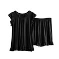 thumbnail image 1 of AherBiu Ensembles de Pyjama Grande Taille pour Femmes 2 Pcs Col Ras du Cou Manches Courtes à Revers Hauts à Volants avec Shorts de Pyjama Vêtements d'Intérieur Vêtements de Nuit, 1 of 7