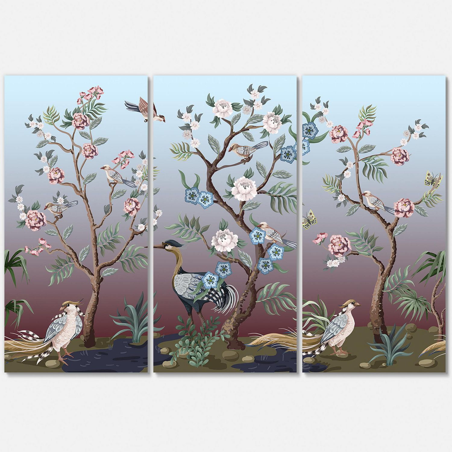 Designart Chinoiserie Aux Oiseaux Et Pivoines XI Art mural sur toile