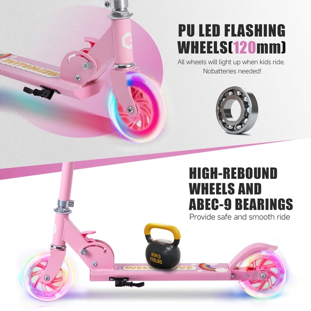 Acheter Trottinette Enfant - FOXSPORT - Pliable - Guidon Ajustable de 3 Niveaux - Frein à Pédale - Charge 100KG - Rose