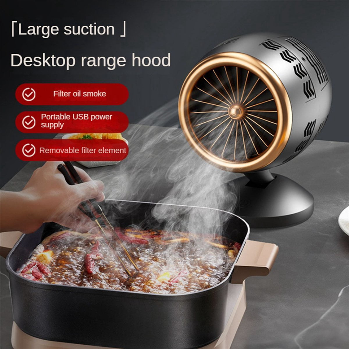 2X Desktop Range Hoods, Portable Kitchen Exhaust Fan USB Rechargeable, Portable Range Hood with Filter for BBQ, Hot Pot