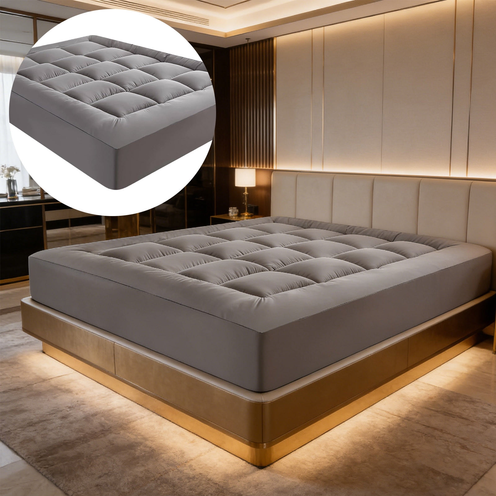 Iumwxz Thick Mattress Topper Quilted Luxury Breathable Fluffy Soft Extra Padding Deep Pocket Secure Stretch Skirt Hotel Comfort Upgrade Cushion Durable Cooling Suitable for Foam Spring Mattresses